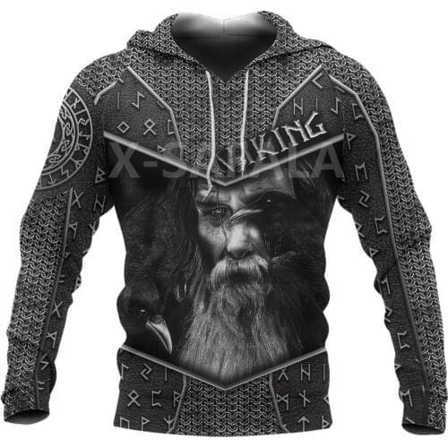 X-Safala Viking Tattoo Raven 3D All Printed Hoodie Man Women 1 Harajuku Outwear Zipper Pullover Sweatshirt Casual Jacket
