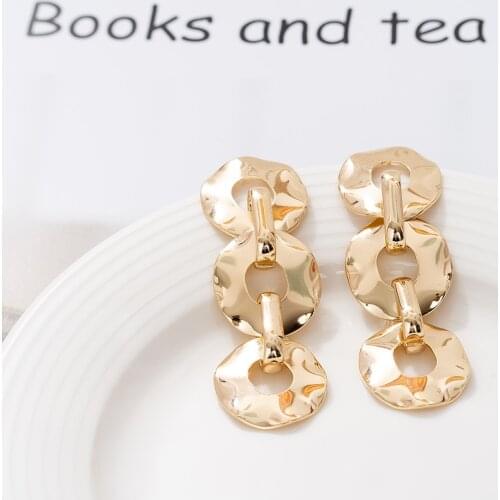 Jaeeyin 2021 Fashion Statement Jewelry Gold Color Link Chain Stud Earrings Hammer Geometric Chunky Hoop Dangle Drop Gift