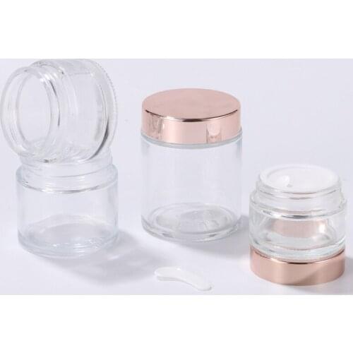 5g to 100g Clear Glass Jars Cream Bottles Round Shape Cosmetic Containers With Rose Gold Cap For Face Cream Makeup Packing