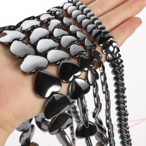 Arc Heart Black Hematite Natural Stone Beads Round Loose Beads For Jewelry Making DIY Bracelet Necklace Accessories Beads 6-20mm