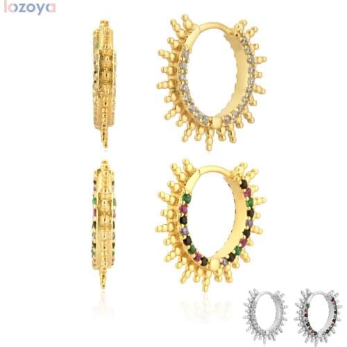 Lozoya 100% 925 Sterling Loops Circle Piercing Silver Gold Rainbow Spike Hoops Circle Luxury Zircon Crystal Pave Pendientes