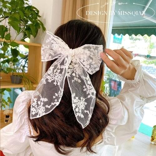 Women Girls Cute Hairpins Hair Rope Lace Flower Bow Ribbon Hair Clip Hair Ornament Fashion Headband Black White Hair Accessory