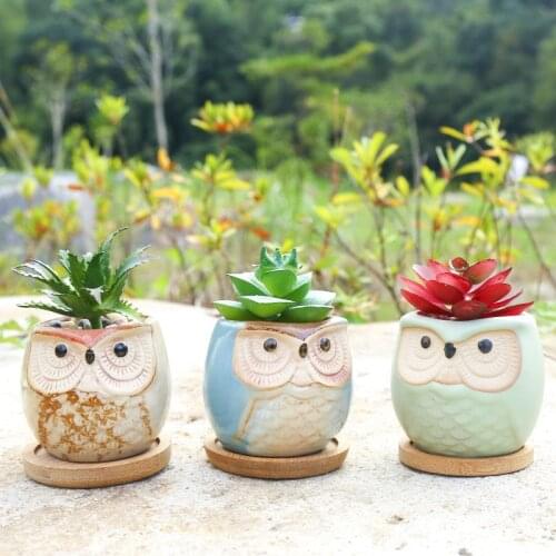 Mini Ceramic Owl Shape Succulent Flower Pot Home Living Room Decoration Plant Potted Vase Decoration Planter Bonsai Pots