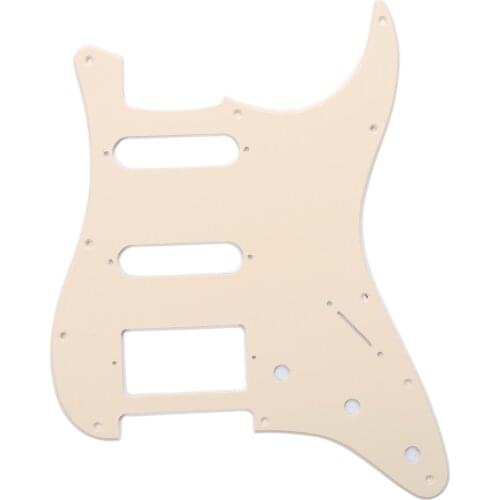 Musiclily HSS 11 Hole Guitar Strat Pickguard for Fender USA/Mexican Made Standard Stratocaster Modern Style, 1Ply Cream