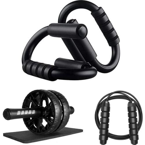 Gym Wheel Set Exercise Ab Roller Wheel Kit Push Up Bar Handles Adjustable Jump Rope for Indoor Equipment