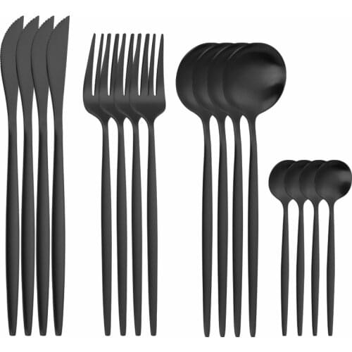 16Pcs Matte Black Stainless Steel Cutlery Tableware Set Dinnerware Wedding Party Flatware Set Forks Knives Spoons Set Silverware