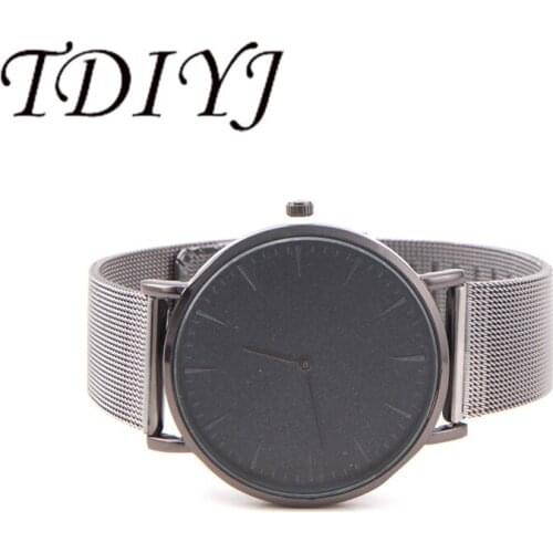 TDIYJ New Collection Halloween Jewelry Black Mesh Watch With Black Stainless Steel Bracelet Heart Slide Charms for Gift 1Set