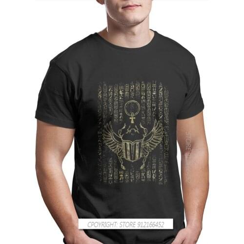 New Summer Scarab Beetle Hieroglyphs T-Shirts Cotton Egyptian Mythology Ancient Gods Atum Horus Oversize Graphic Men Streetwear
