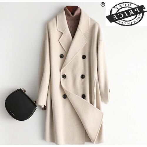 Real Wool Coat Female Long Cashmere Jacket Women Korean Double Breasted Coats 2021 Winter Clothes Autumn Overcoat 2aa00a