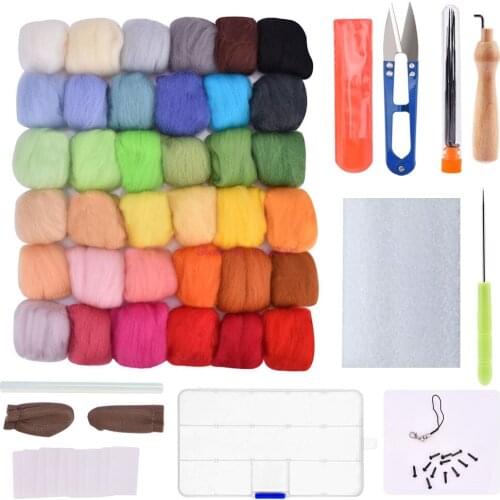 20set Wool Felt Roving Wool Felting Tool Kit Fiber Material with Felt Needle Set Weaving Needlework Spinning Craft Kits