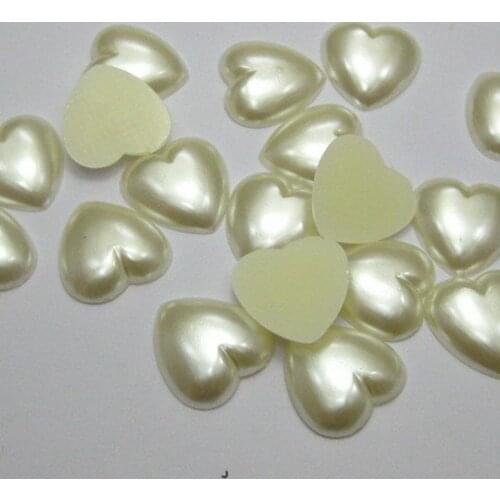50 Ivory Heart Half Pearl Bead 18mm Flat Back Scrapbook Craft