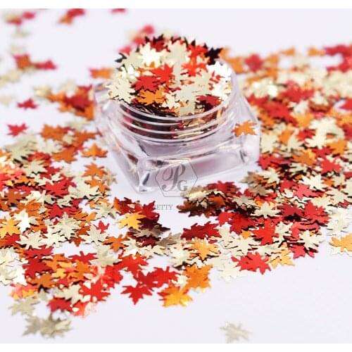 PrettyG 1 Box Autumn Maple Leaf Color Mixes Glitter Sequins for Resin DIY Making Art Craft Nail Makeup Decoration Accessories