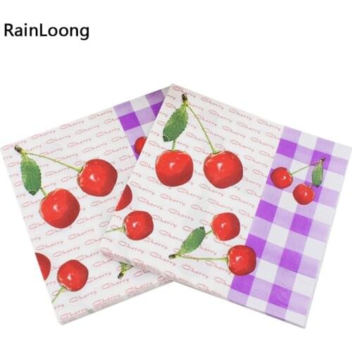 [RainLoong] Cherry Printed Paper Napkin Fruit Para Festas & Party Decoration Tissue 33*33cm 1 pack (20pcs/pack)