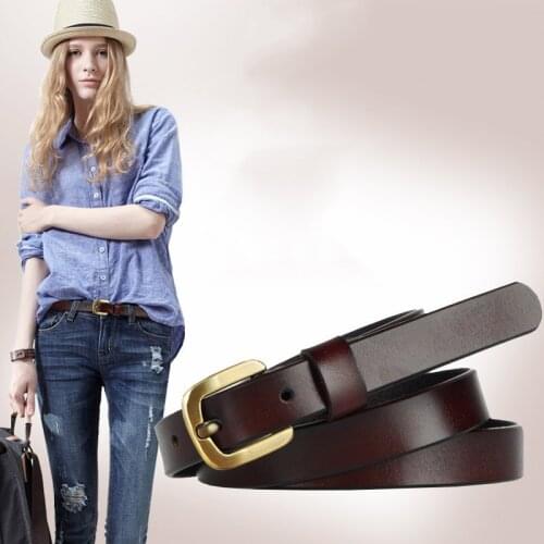 Womens belt fine leather ladies belt simple wild jeans with tide retro decorative student belt