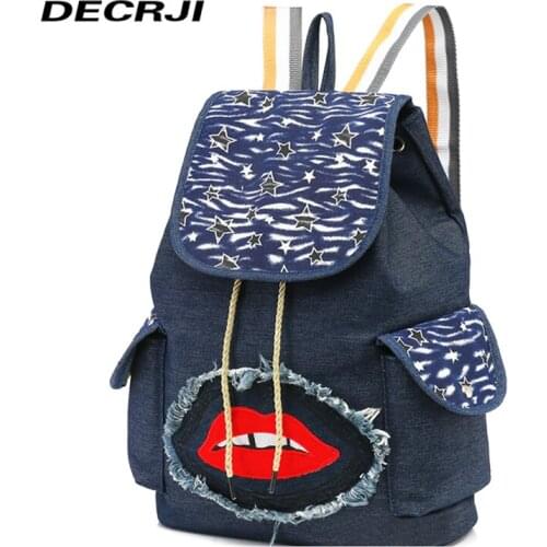 DECRJI Vintage Appliques Backpack Women High Quality School Bag Backpack For Teenage Girls Female Large Capacity Travel Rucksack
