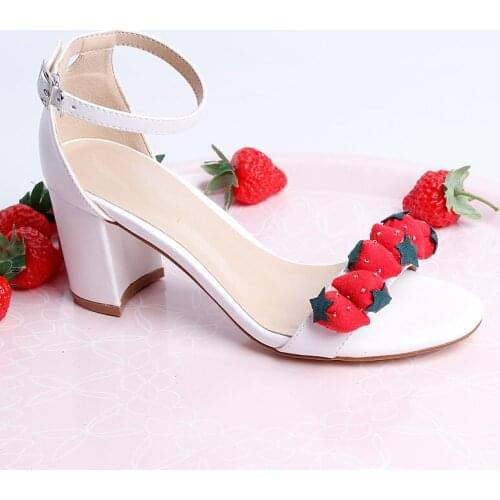 Sweet red strawberry One Strap Sandals Summer Cutout Open Toe Party Shoes Gladiator Zapatos Wedding Dress Kitten High Heels