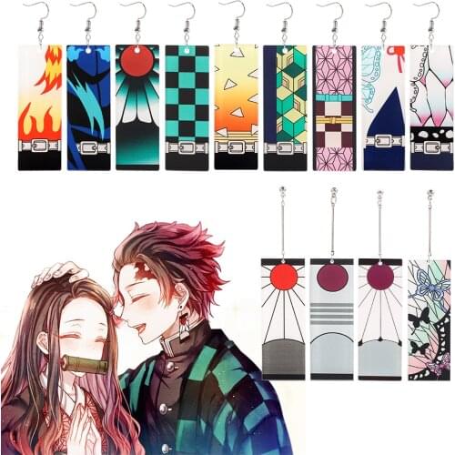 Demon Slayer Earring Cosplay Acrylic Long Drop Earrings Kimetsu no Yaiba Blade of Ghost Earings Anime Jewelry for Friends Gift