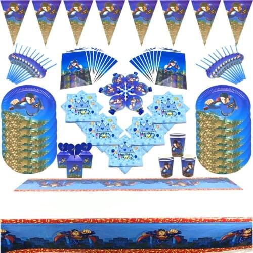 Flying man Theme Boy Party Tableware Paper Cup Plate Napkin Tablecloth Straw Shower Kids Birthday Party Blue Decoration Supplies
