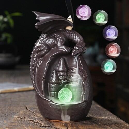 Fly Dragon LED Backflow Incense Burner With 20 PCS Backflow Incense Cones, Waterfall Incense Holders Home Decor Gift Decorations