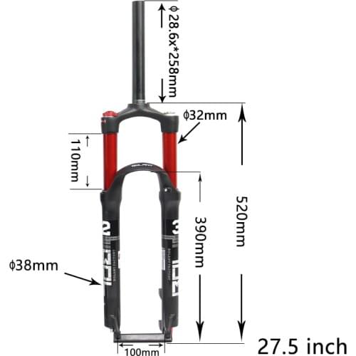 BOLANY MTB Bike Fork Dual Air Red Bicycle Front Suspension Straight Tube 26/27.5/29inch Magnesium Alloy Quick Release