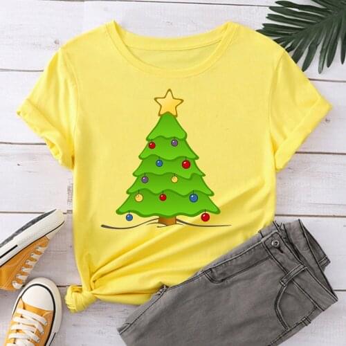 Christmas Tree Women T-shirts Casual Printed Tops Tee Summer Female T shirt Short Sleeve T shirt For Women Clothing TX8173