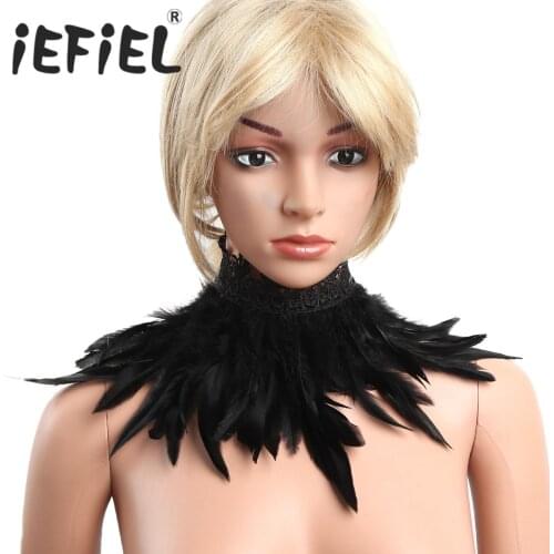 Women Victorian Gothic Natural Feather Lace Embroidery Collar Choker Shrug Shawl Shoulder Wrap Cape with Ribbon Ties for Costume