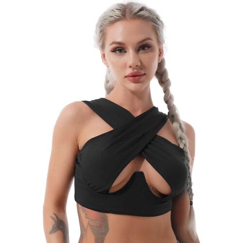 Women Chi Cut Out Crisscross Crop Top Sexy T-shirts Punk Faity Grunge Street Club Rave Black Sleeveless Underwire Tank Tops Tees