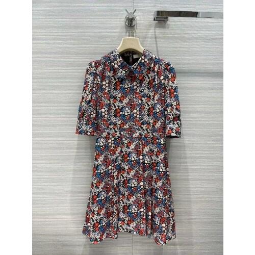 Runway Fashion 100% Silk Women Dress 2021 High Quality Half Sleeves Flower Print Elegant O-Neck Party Holiday Mini Dress