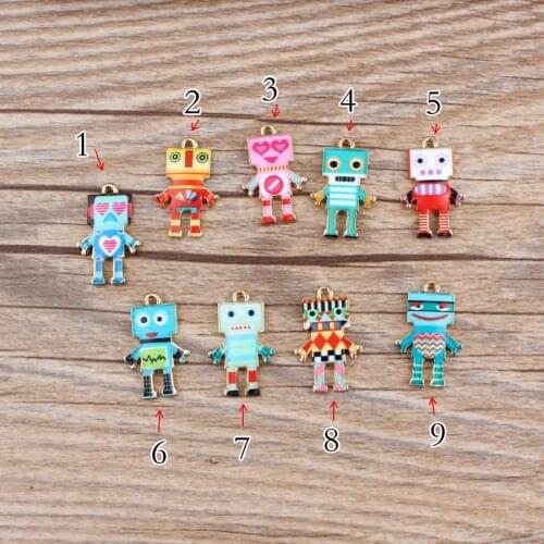 10PCs/Lot Fashion Enamels Charms Gift Robot Alloy Pendant Bracelet Necklace Jewelry Accessories DIY Craft