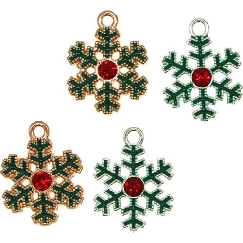 10pcs Christmas Decoration Enamel Snowflake Charms Gold Tone Pendant Necklace Bracelet Christmas Jewelry Making Accessory Gifts