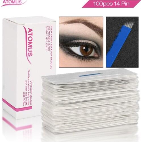 100pcs 14 Pins Laminas Tebori Microblading Sobrancelhas Permanent Makeup Needles Micro Agulhamento Microblading Naald Tebore