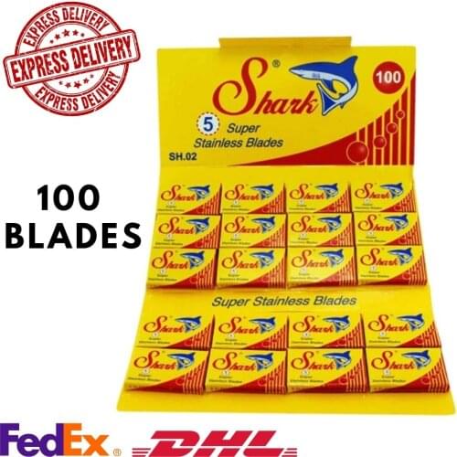 100 Pcs SHARK SUPER stainless blades DOUBLE EDGE SAFETY RAZOR BLADES Fast Delivery