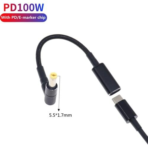 100W USB Type C PD Charging Cable for Acer Aspire Laptop Charger Type C to 5.5*1.7mm Male Plug Connector Dc Adapter Converter