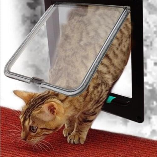 3 Size 4 Way Lockable Dog Cat Kitten Door Security Flap Door ABS Plastic S/M/L Animal Small Pet Cat Dog Gate Door Pet Supplies
