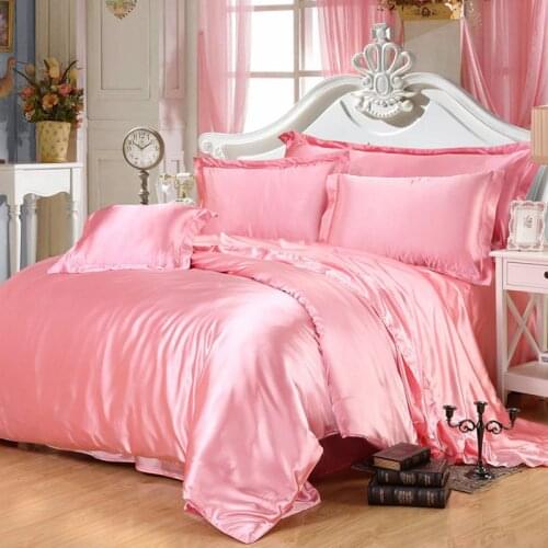 4pcs Double-sided Silky Bedding Set Soft Solid Summer Ice Silk 1PC Duvet Cover 1PC Flat Sheet 2Pcs Pillowcase Queen King Size