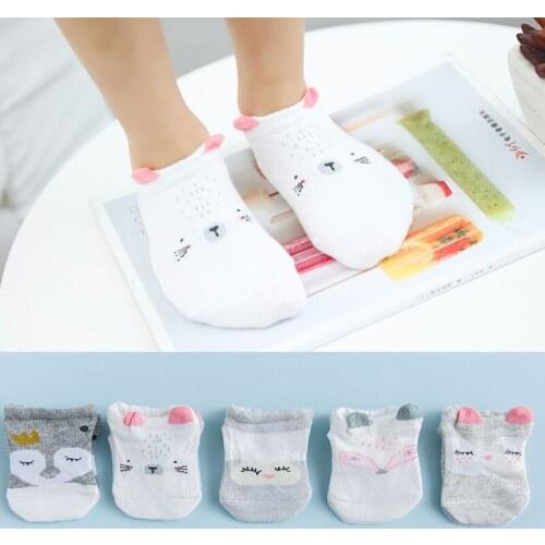 5 Pairs/lot Childrens socks spring and summer thin section cute cartoon invisible non-slip cotton 1-3 years old baby socks