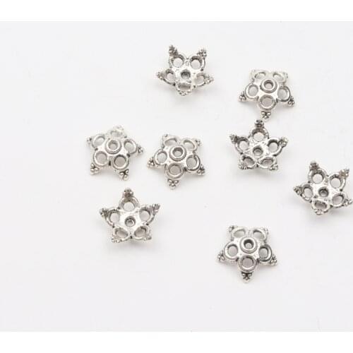 50pcs Antique Silver Five-Pointed Star Hollow Shape Metal Spacer Flower Bead Caps For Jewelry Connectors Earring Supplies Chains
