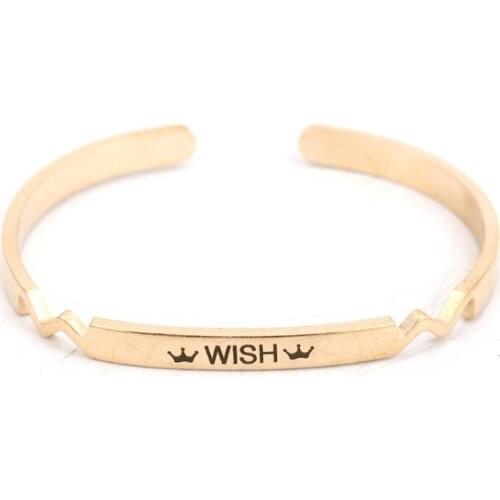 8Seasons Copper Open Cuff Bangles Bracelets Rectangle Gold Silver Color Message Pattern Trendy Charms Jewelry 16cm long, 1 Piece