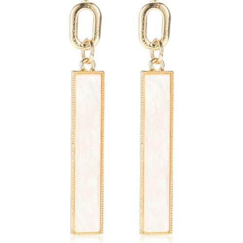 Resin Acrylic Bar Dangle DropS Earrings Gold Border Pearls Shell Bar Pendant Drops Earrings