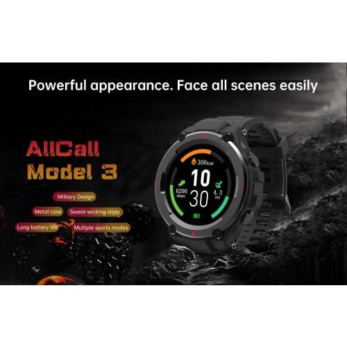 ALLCALL Model 3 Smart Watch Military Design Heart Rate Blood Pressure Monitor Weather Display Music Control Outdoor Smart watch