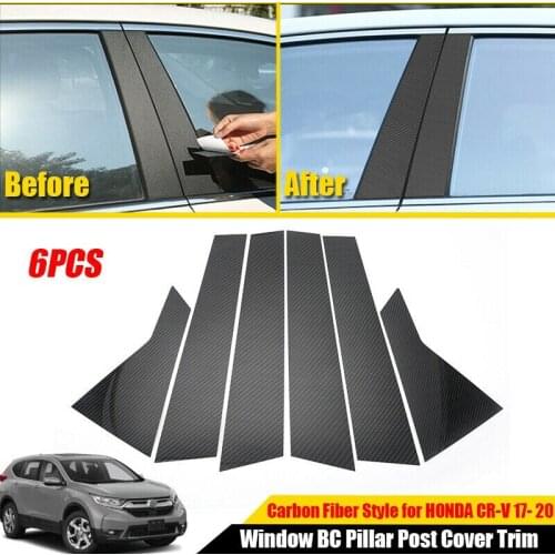 AU04 -Exterior Side Door Window BC Pillar Posts Overlay Pre-Cut Trim Cover Stickers for Honda CR-V CRV 2017-2020 Carbon Fiber