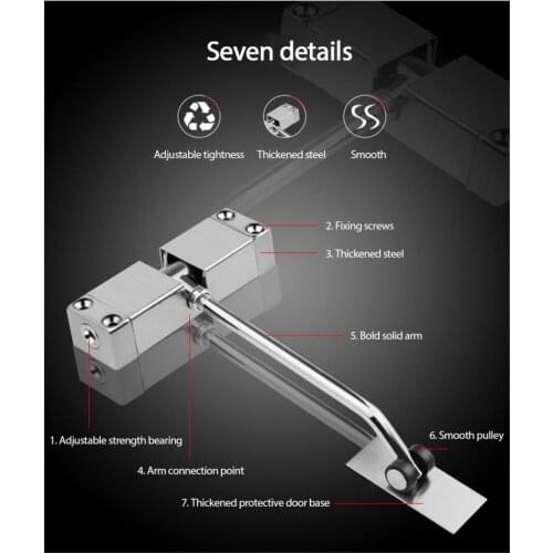 1PC Automatic Mounted Spring Door Closer Adjustable Surface Self Closing Stainless Steel Home Office Door Closer