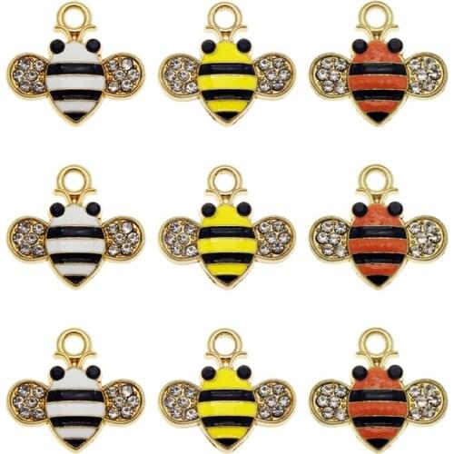 GraceAngie 6pcs Bumble Bee Charms For Bracelet Animal Pendant Necklace Alloy Crystal Jewelry Earrings accessories DIY Keychain