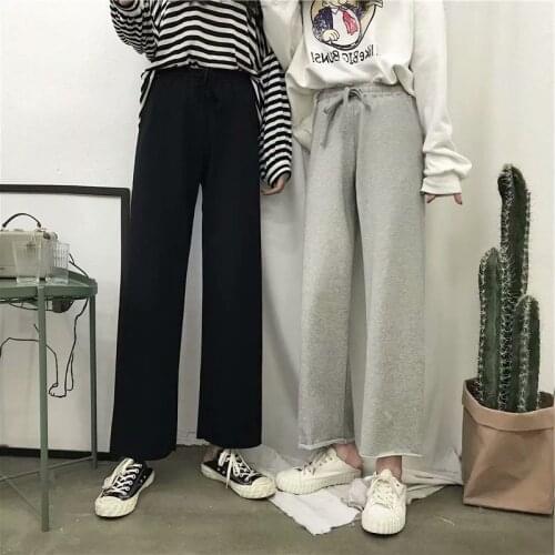 Womens spring and summer new solid color loose student wide-leg pants womens straight leg casual pants nine-point pants women