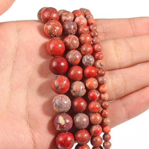 Natural Stone Orange Red American Turquoises Sea Sediment Jaspers Bead Loose Beads For Jewelry Making DIY Bracelet 4-10mm