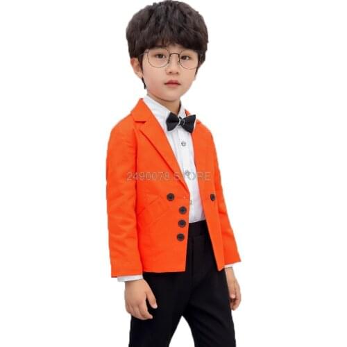 Flowers Boys Formal Jacket + Pants 2Pcs Wedding Suit Kids Birthday Party Tuxedo Dress Children Piano Prom Performance Costume