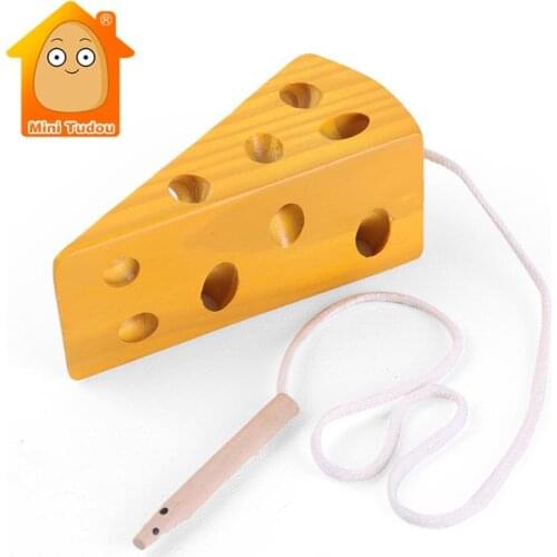 Kids Wooden Toys Mouse Thread Cheese Game Baby Kindergarten Early Learning Education Toys Montessori Teaching Math Toy For Child