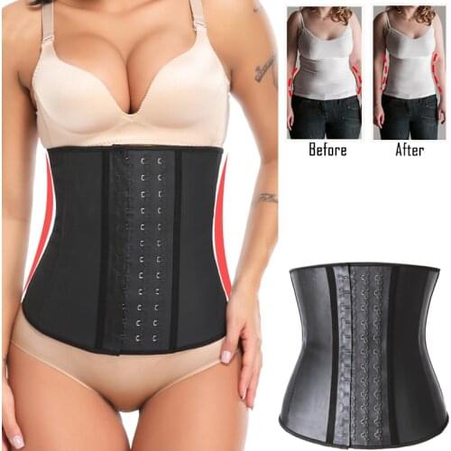 Women Latex Waist Trainer Corset Plus Size Steel Bone Workout Waist Cincher Slim Body Shaper Girdles Long Torso with 3 Hook Rows