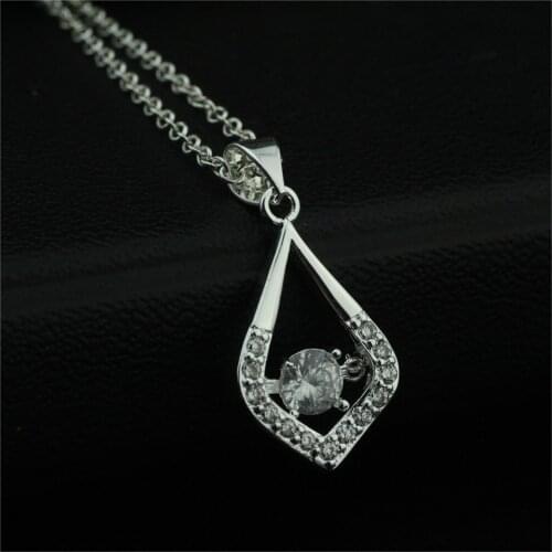 Drill Shape Sterling Silver Plated Crystal Pendant Necklace Wedding Party Gift With 1 18-inch Rolo Silver Chain