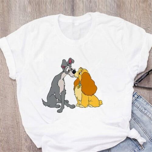 Disney Tshirt Dog Lady and The Tramp T Shirt Women Tshirts Girl Female Sweethearts Couples Tee Shirt Dropship